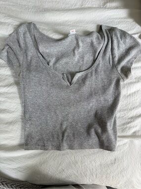 aerie Gray Ribbed Notch Scoop Crop Top
